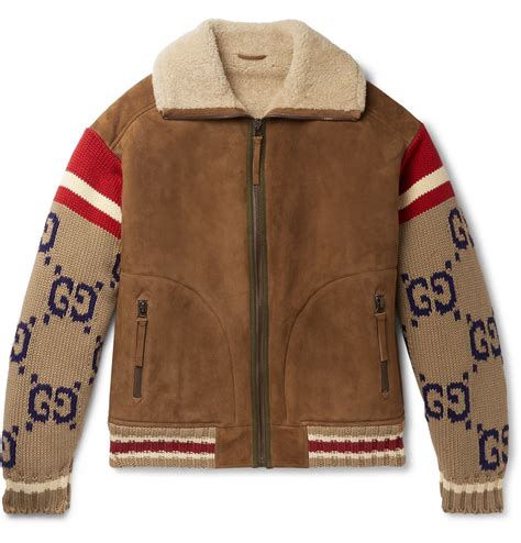 gucci logo-jacquard and shearling jacket|gucci jacquard jacket slim large.